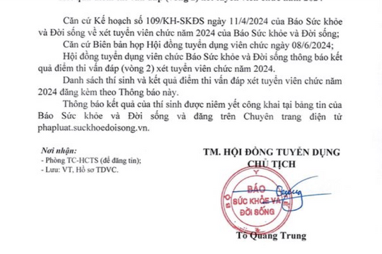 Hội đồng tuyển dụng viên chức Báo Sức khỏe và Đời sống thông báo