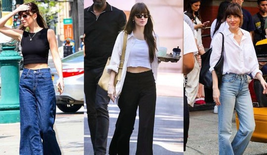 Mặc quần ống rộng đỉnh như Dakota Johnson: Phối đồ rất đơn giản nhưng vẫn trẻ trung, tinh tế