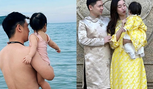 Chồng Hoa hậu Đỗ Mỹ Linh lần đầu khoe con gái, gọi yêu là 'bình rượu mơ'