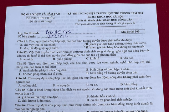 THI TỐT NGHIỆP THPT 2024: Đề thi, gợi ý đáp án MÔN GIÁO DỤC CÔNG DÂN