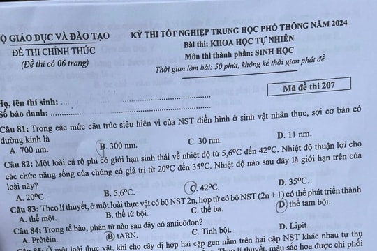 THI TỐT NGHIỆP THPT 2024: Đề thi, gợi ý đáp án môn SINH HỌC