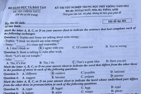 THI TỐT NGHIỆP THPT 2024: Đề thi, gợi ý đáp án môn TIẾNG ANH
