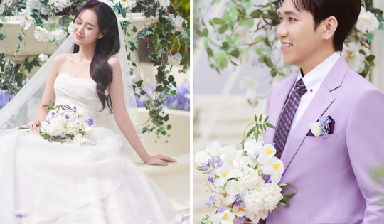 Bộ ảnh cưới tông màu trắng - tím ngọt ngào của Anh Đức và bạn gái kém 12 tuổi