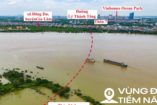 Toàn cảnh khu vực sẽ được xây cầu vượt sông Hồng, nằm giữa 2 cây cầu vượt trị giá 17.000 tỷ, kết nối với đại đô thị của Vinhomes