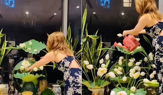 Vợ của diễn viên Mạnh Trường cắm hoa sen như một khu vườn trong nhà, bí quyết cắm sen nở căng không khó