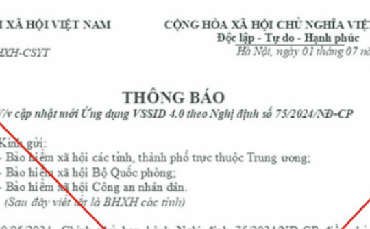 Giả mạo văn bản tăng lương hưu yêu cầu cập nhật VssID 4.0 để lừa đảo