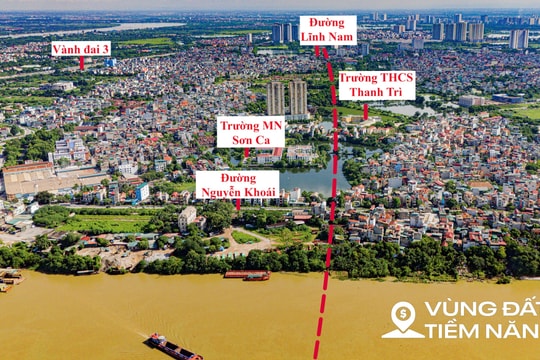 Toàn cảnh khu vực sẽ được xây cầu vượt sông Hồng, nằm giữa 2 cây cầu trị giá hơn 10.000 tỷ, kết nối với đại đô thị của Vinhomes