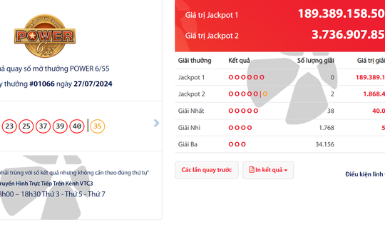 Cuối tuần Vietlott thông báo có tới 2 người chơi may mắn trúng Jackpot