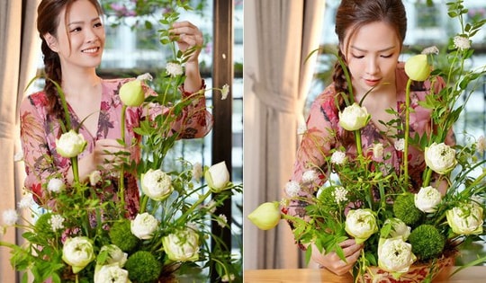 Đan Lê như 'tiên nữ' khi cắm hoa sen