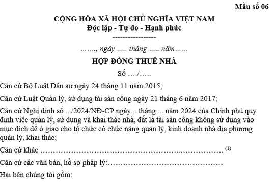 Mẫu Hợp đồng thuê nhà là tài sản công không dùng để ở từ 15/10/2024 (Mẫu số 06)