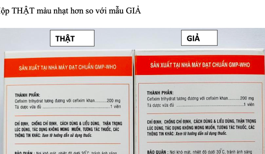 Phát hiện thuốc kháng sinh Cefixim 200 giả, nhãn ghi Công ty Dược Cửu Long sản xuất