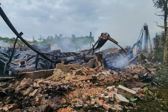 Hiện trường vụ cháy kho dầu nhớt ở Lâm Đồng thiêu rụi 5 ô tô