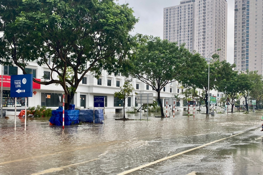 Làng biệt thự triệu đô mênh mông biển nước, cư dân đắp cát, kê bạt để nước không tràn vào hầm