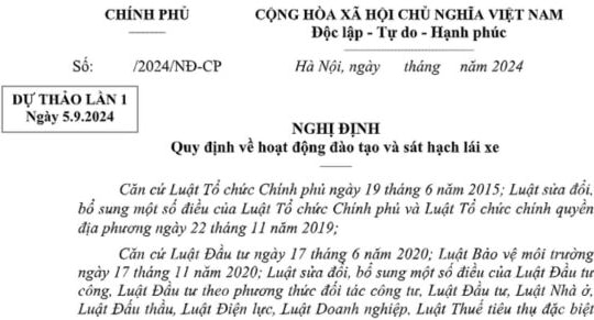 Đã có dự thảo Nghị định về hoạt động đào tạo và sát hạch lái xe từ 01/01/2025