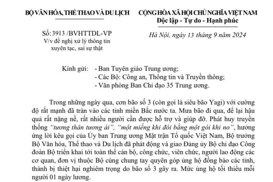 Công văn 3913: Xác minh đối tượng đăng thông tin xuyên tạc, sai sự thật về bão số 3