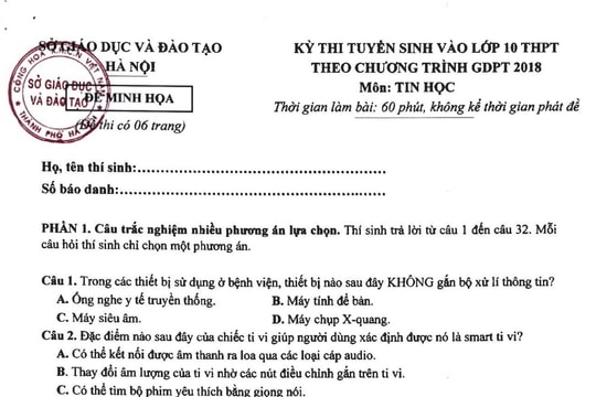 Gợi ý đáp án đề minh họa môn TIN HỌC thi vào lớp 10 Hà Nội theo chương trình mới