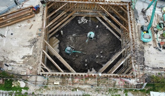 Hình ảnh hầm chui đường Vành đai 2.5 ở Hà Nội thi công trở lại sau bão số 3