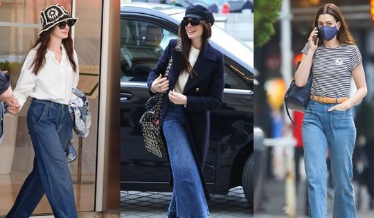 10 cách mặc quần jeans đẹp từ thu sang đông của Anne Hathaway