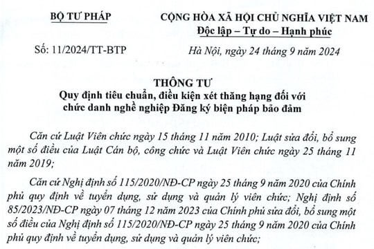 Đã có Thông tư 11/2024 về xét thăng hạng viên chức đăng ký biện pháp bảo đảm từ 08/11/2024