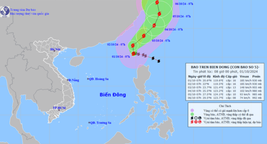 Tin bão trên Biển Đông (Bão số 5) ngày 01/10/2024? Bão số 5 có đi vào Việt Nam hay không?