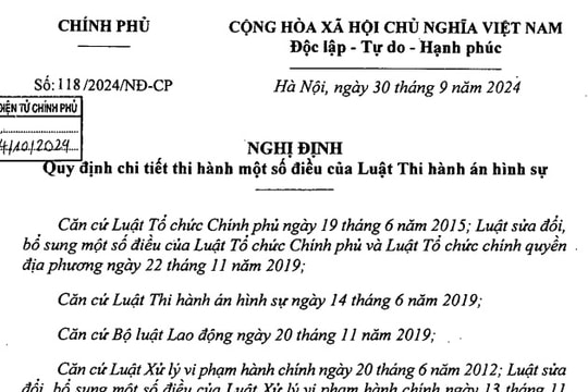 Đã có Nghị định 118/2024 hướng dẫn Luật Thi hành án hình sự