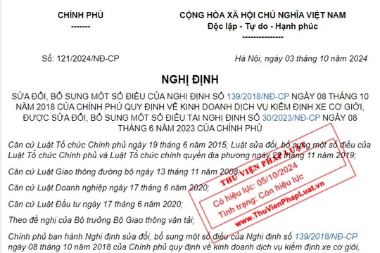 Đã có Nghị định 121/2024 sửa quy định về kinh doanh dịch vụ kiểm định xe cơ giới
