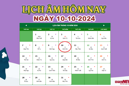 Lịch âm 10/10 - Âm lịch hôm nay 10/10 chính xác nhất - lịch vạn niên 10/10/2024