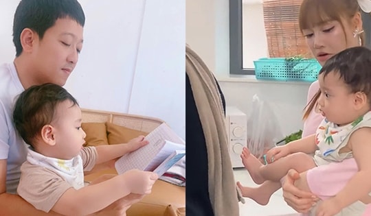 Con trai Trường Giang 'bám' bố khiến Nhã Phương ghen tị