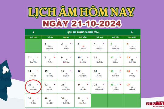 Lịch âm 21/10 - Âm lịch hôm nay 21/10 chính xác nhất - lịch vạn niên 21/10/2024