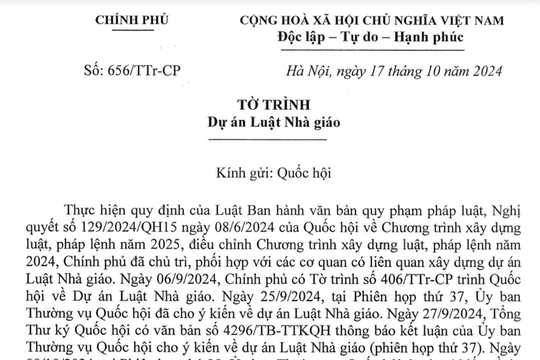 Tờ trình 656 về Dự án Luật Nhà Giáo
