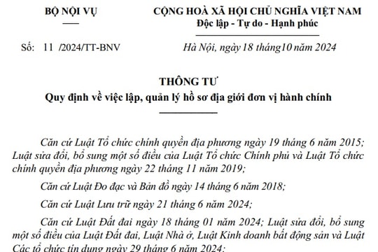 Đã có Thông tư 11/2024 về lập hồ sơ địa giới đơn vị hành chính từ 18/10/2024