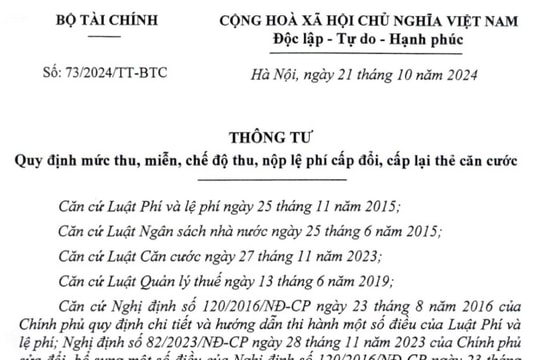 Đã có Thông tư 73/2024 về lệ phí cấp thẻ căn cước mới nhất