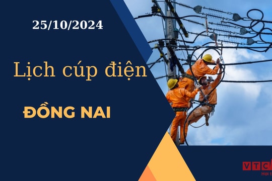 Lịch cúp điện hôm nay ngày 25/10/2024 tại Đồng Nai