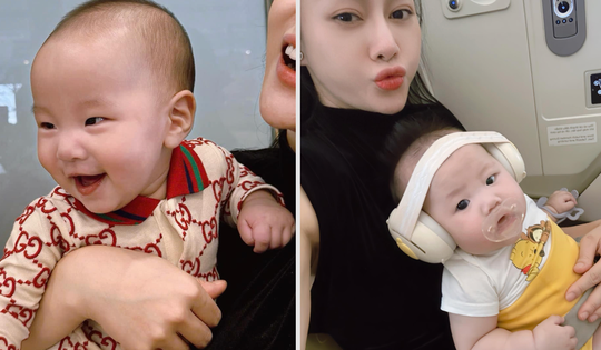 Phản ứng của cặp song sinh nhà Phương Oanh lần đầu đi máy bay