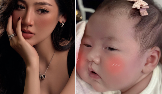 Biểu cảm cực đáng yêu vừa tròn 1 tháng tuổi của con gái Á hậu Tú Anh