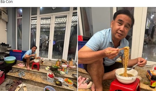 MC Quyền Linh gây khó hiểu khi ngồi bệt ngoài cửa biệt thự ăn mì