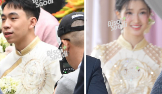 Cận cảnh áo dài đính 200 viên đá swarovski của Á hậu Phương Nhi và doanh nhân Minh Hoàng