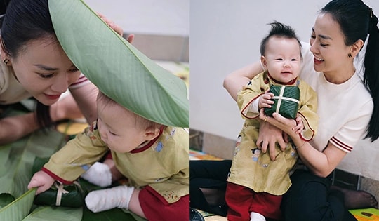 Cặp song sinh nhà Phương Oanh - Shark Bình ngộ nghĩnh xem ông bà ngoại gói bánh chưng