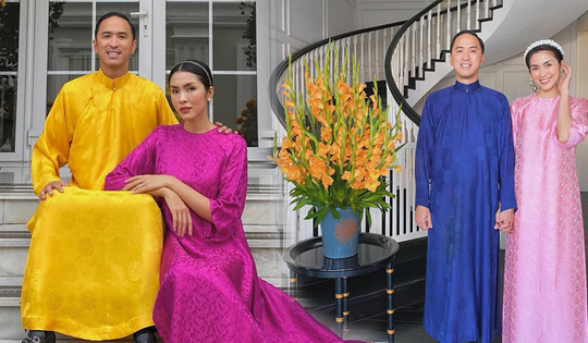 Vợ chồng Tăng Thanh Hà - Louis Nguyễn diện áo dài Tết: Luôn tối giản nhưng khí chất hào môn tỏa ra khó sánh