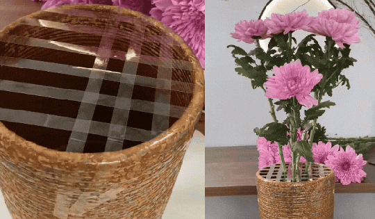 Không cần tốn tiền mua xốp, bạn vẫn có thể cắm hoa Tết đẹp mê ly với vật dụng siêu rẻ có sẵn trong nhà!