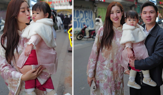 Biểu cảm đáng yêu của con gái Hoa hậu Đỗ Mỹ Linh đi chơi Tết