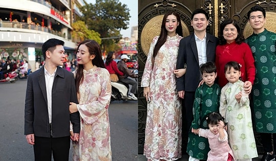 Mẹ chồng Đỗ Mỹ Linh chụp ảnh Tết cùng con cháu