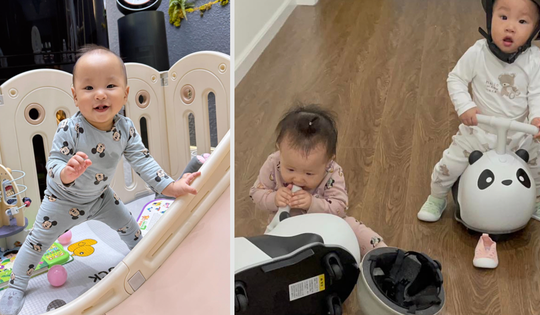 Phương Oanh khiến fan thích thú với loạt khoảnh khắc hài hước của cặp song sinh