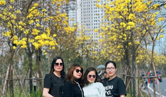 Hội chị em bạn dì xúng xính áo màu, đua nhau đi chụp ảnh hoa phong linh rực rỡ