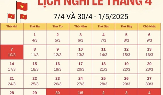 Chi tiết lịch nghỉ lễ 30/4, 1/5/3025 : Người lao động nghỉ 5 ngày liên tiếp