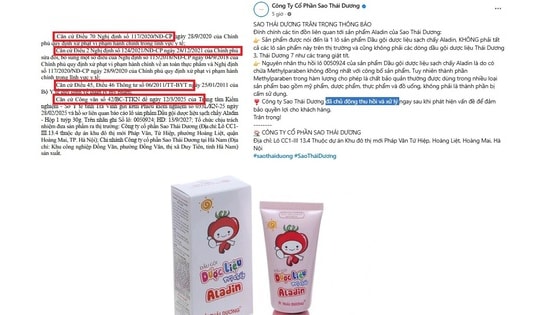 Sao Thái Dương có dấu hiệu bịa đặt thông tin vụ thu hồi Dầu gội Aladin?