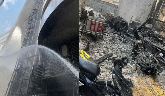 Cứu người khỏi thang máy ngập khói trong vụ cháy lớn ở Thái Hà