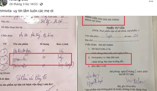 BV Phụ sản Hải Phòng bác bỏ thông tin sai sự thật về việc tư vấn và bán sữa Primavita cho bệnh nhân