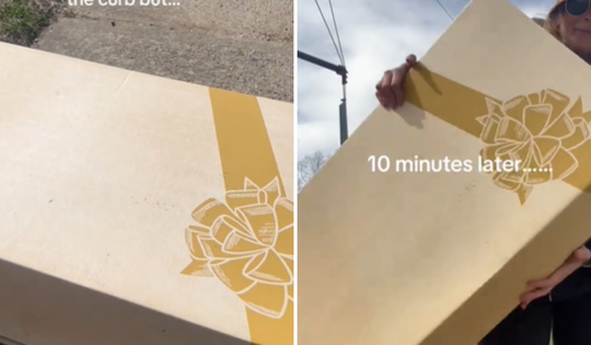 Nhặt được chiếc hộp bị vứt trên vỉa hè, cô gái kinh ngạc khi mở ra xem bên trong