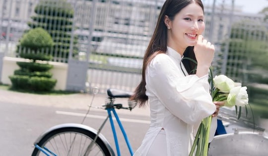 Diễm My diện áo dài trắng tinh khôi, nhan sắc 'gái một con' gây ngỡ ngàng